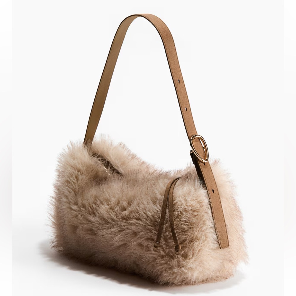 H&M Fluffy Fur Shoulder Bag Beige NWT - Picture 3 of 4
